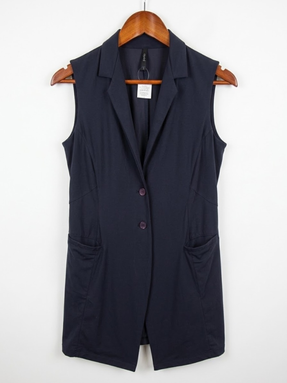 PORTO San Francisco Long Vest Sleeveless Jacket Italian Fabric Stretch 2 - Picture 1 of 12